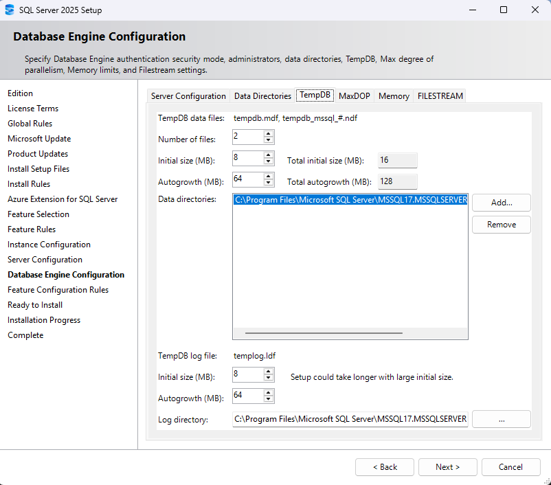 Database Engine configuration_TempDB